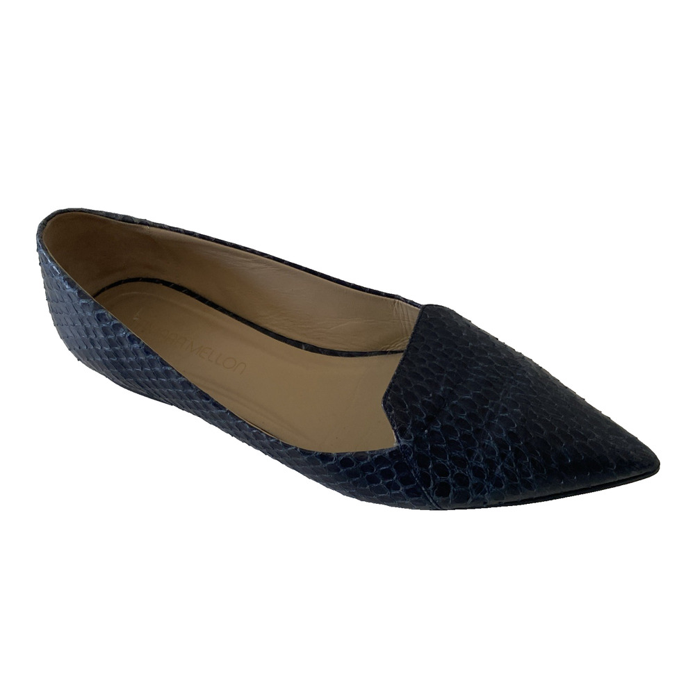 Tamara Mellon Grace Blue Snakeskin Point Toe Flat Loafer Embossed Ballet 10